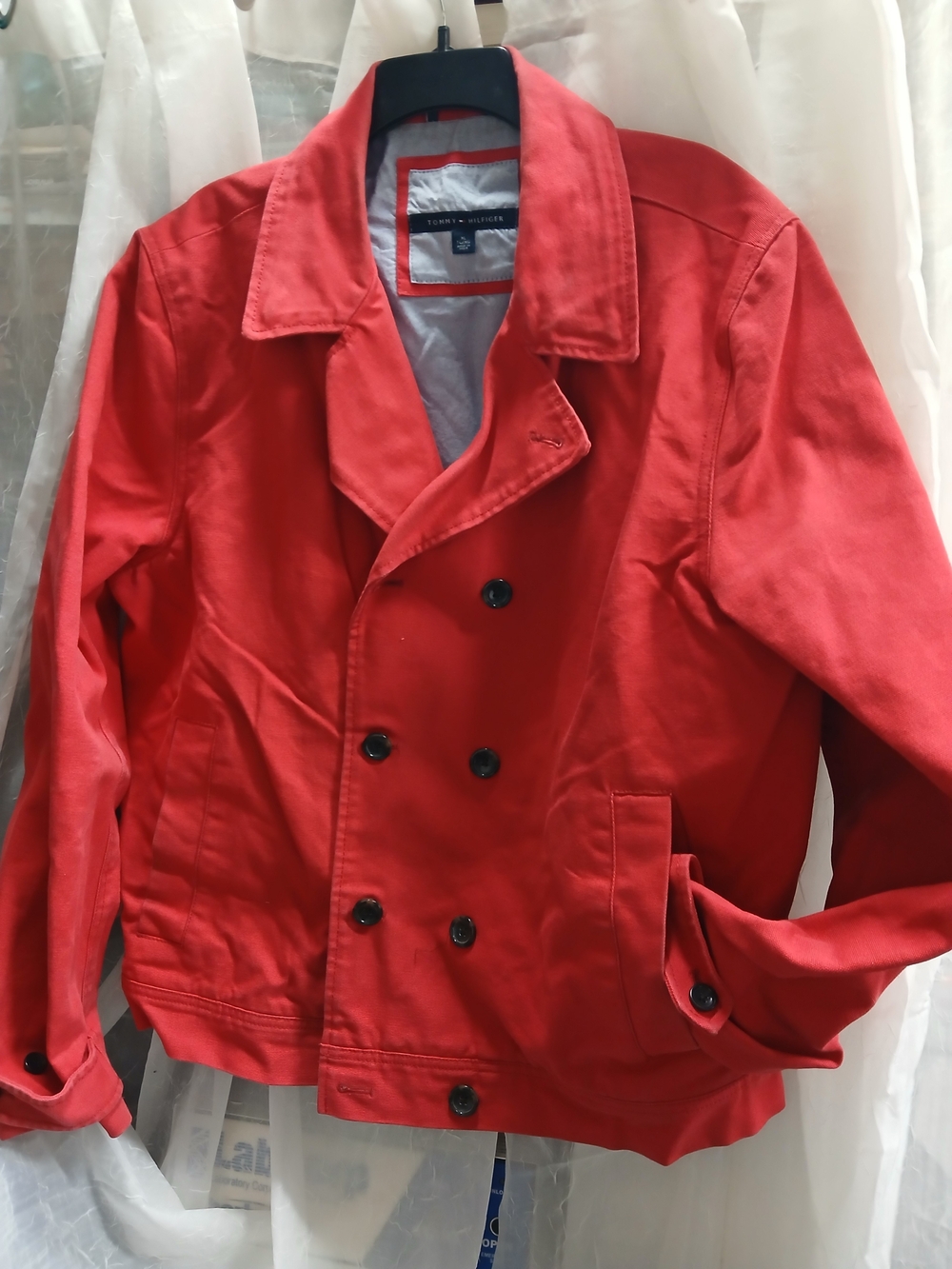 Tommy Hilfiger Men’s Red Double-Breasted Cotton Jacket